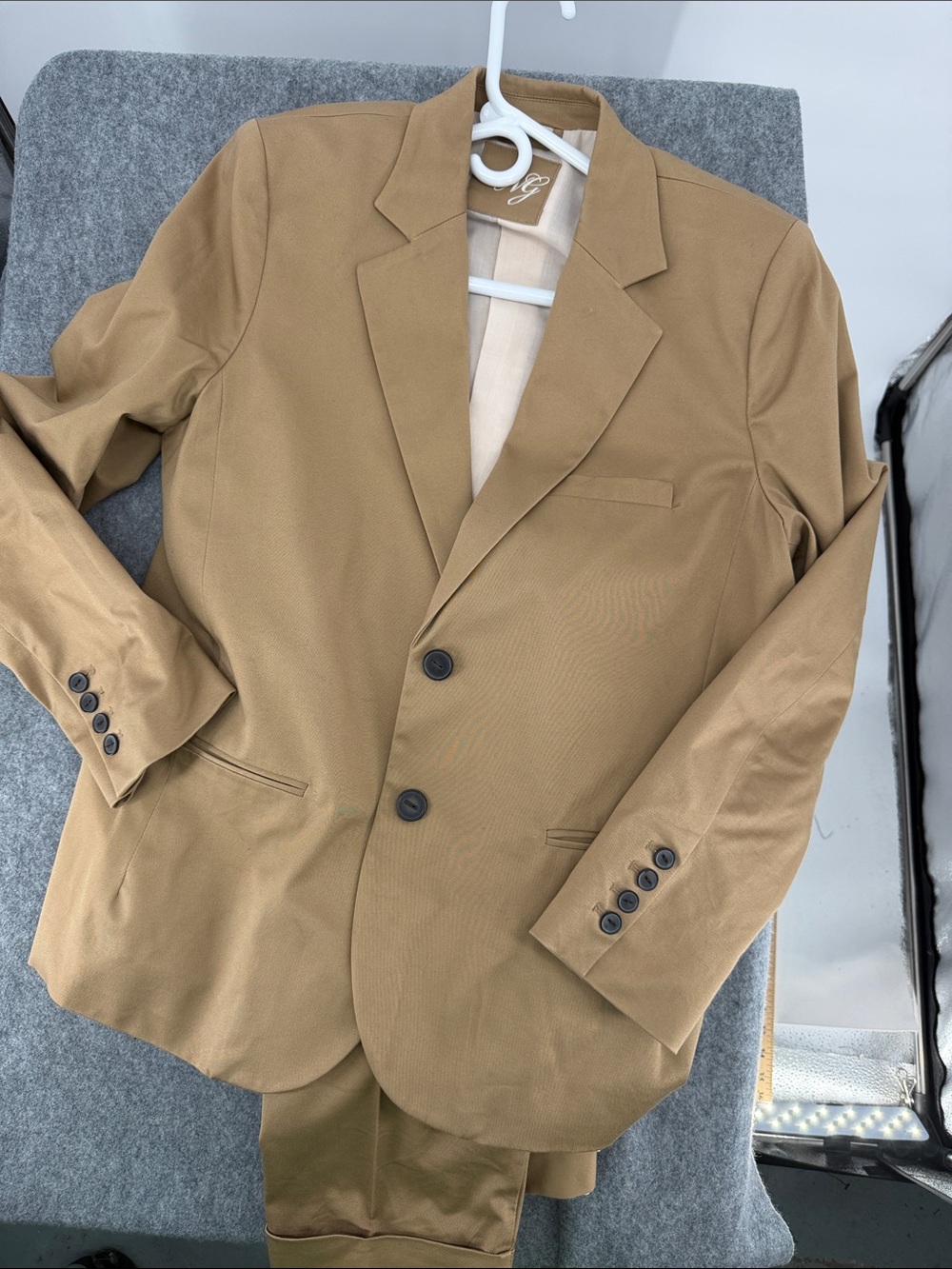 MNG by Mango camel tan two piece lined suit with pockets